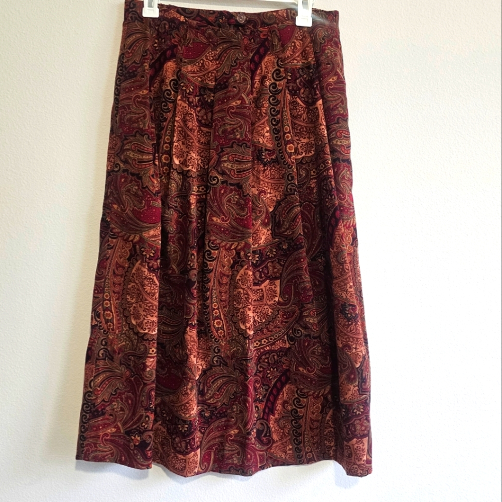 Vintage Orvis Paisley Floral Print Retro Bohemian Pleated Skirt 10P